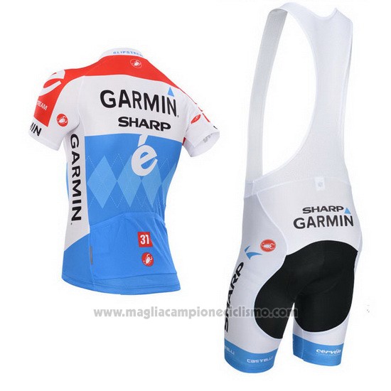 2014 Abbigliamento Ciclismo Garmin Sharp Azzurro e Rosso Manica Corta e Salopette